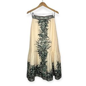 Zimmermann Moonshine Midi Skirt Ruffle Hem Linen Cream/Navy Blue Size 4